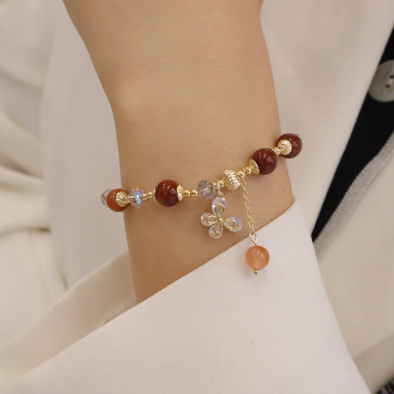 Wear FengShui Natural Fu Lu Shou Rainbow Crystal Rutilated Quartz Wealth Butterfly Charm Bracelet