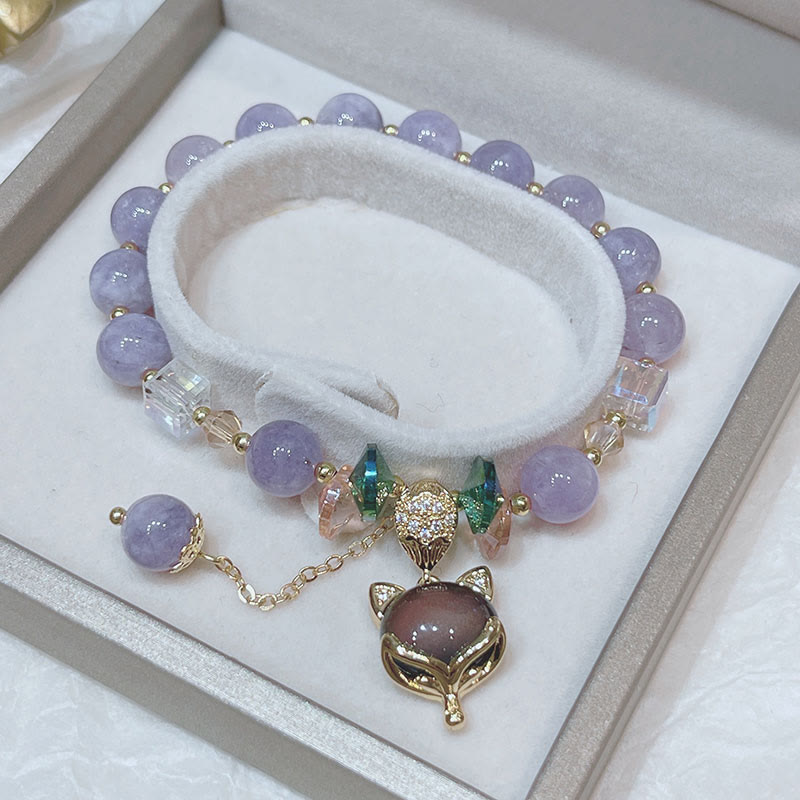 Wear FengShui Natural Purple Jade Fox Charm Happiness Bracelet