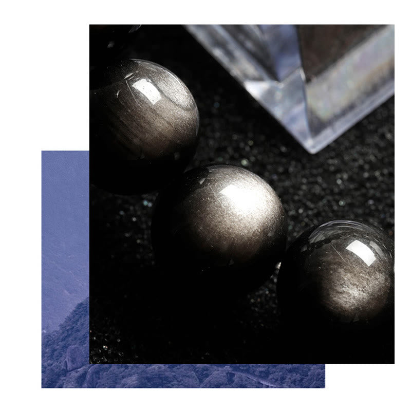 Wear FengShui Natural Silver Sheen Obsidian Soothing Protection Bracelet