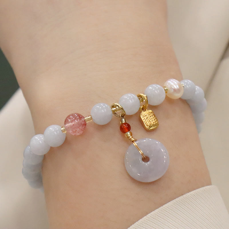 Wear FengShui Natural Aquamarine Chalcedony Serenity Rabbit Gourd Cat Charm Bracelet
