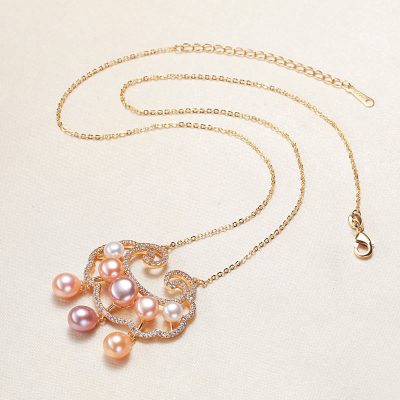 Wear FengShui 18K Gold Plated Natural Pearl Chinese Lock Charm Sincerity Necklace Pendant