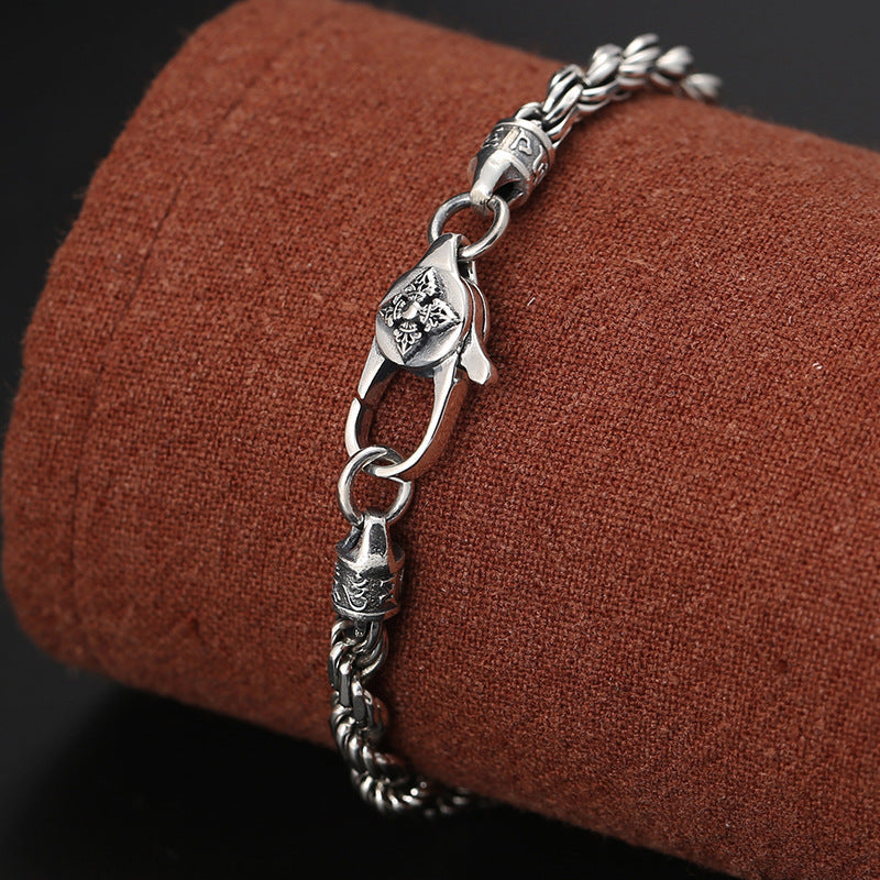 Wear FengShui 925 Sterling Silver Tibet Om Mani Padme Hum Double Dorje Vajra Twisted Design Peace Love Bracelet