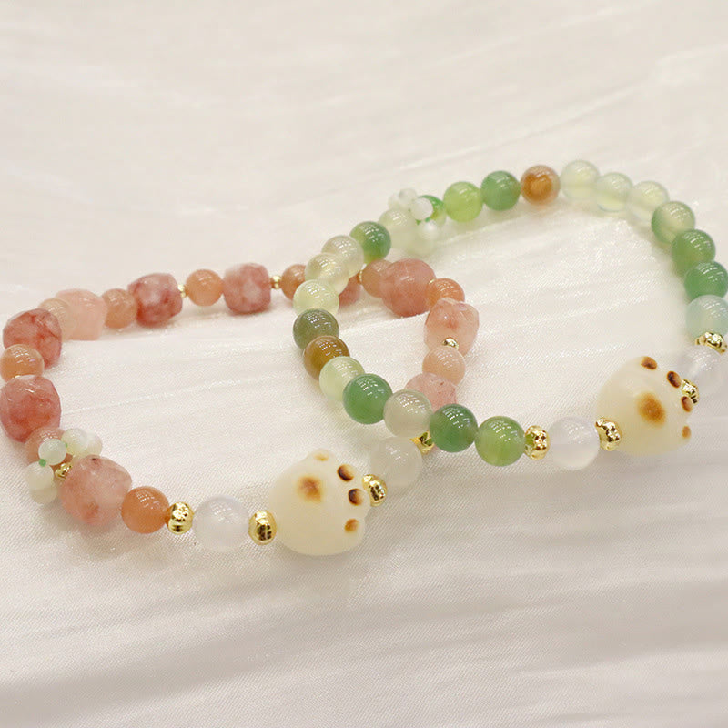 Wear FengShui Green Agate Sun Stone Cat's Eye Bodhi Seed Cat Paw Support Bracelet