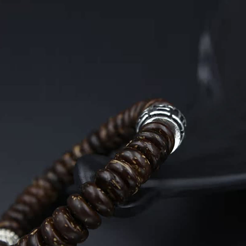 Wear FengShui Natural Tibetan Coconut Shell Om Mani Padme Hum Positive Bracelet