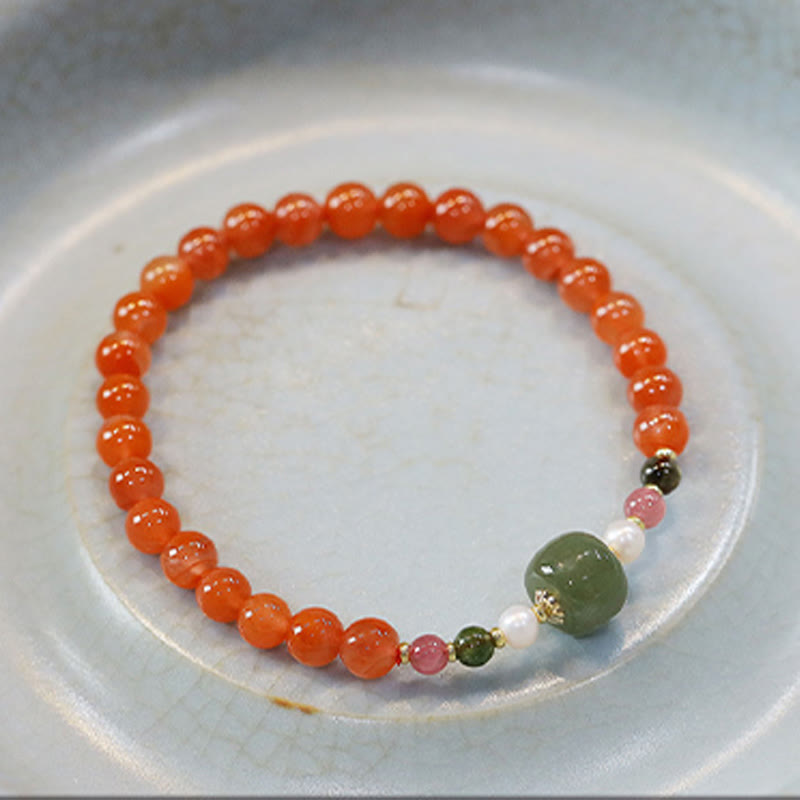 Wear FengShui Natural Red Agate Hetian Jade Bead Confidence Calm Bracelet