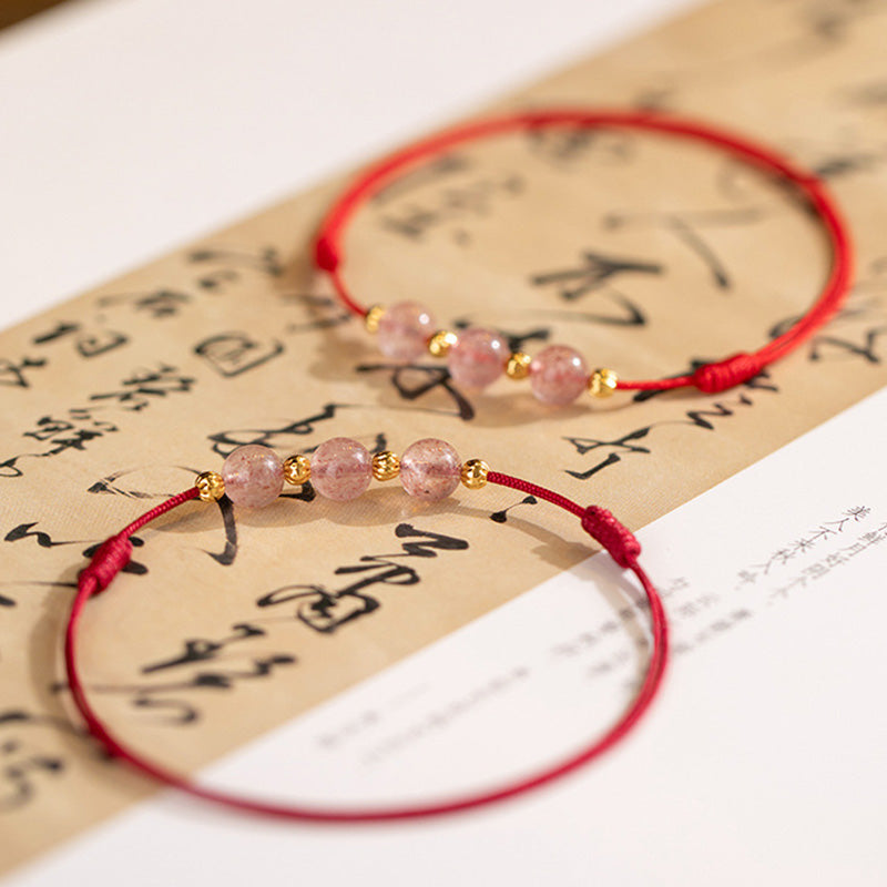 Wear FengShui Strawberry Crystal Beads Luck Red String Anklet