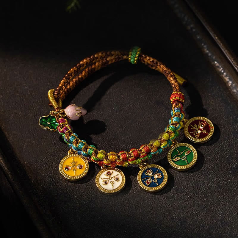 Wear FengShui Tibetan Colorful Rope Five God Of Wealth Luck Braid Bracelet