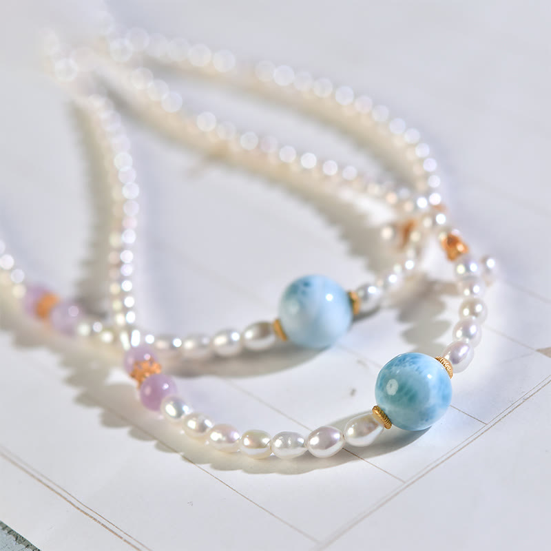 Wear FengShui 925 Sterling Silver Natural Pearl Larimar Sincerity Necklace Pendant