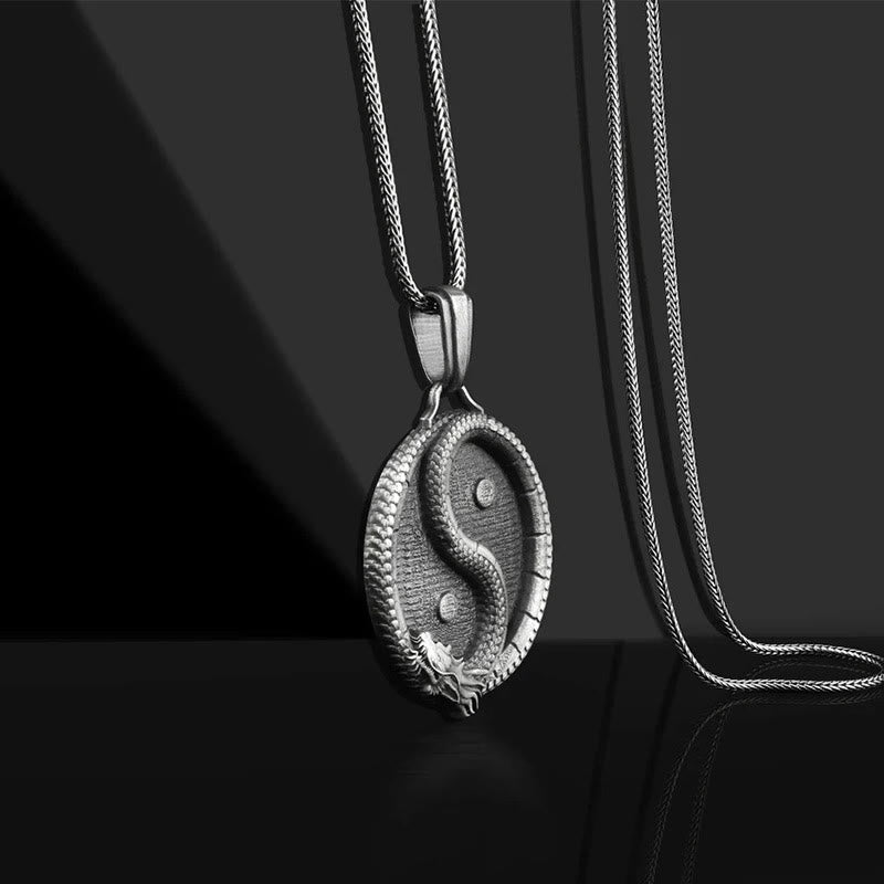 Wear FengShui Pure Tin Yin Yang Dragon Luck Strength Necklace Pendant
