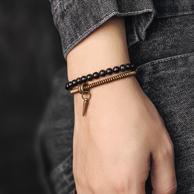 Wear FengShui Rainbow Obsidian Copper Inner Peace Healing Double Layer Bracelet