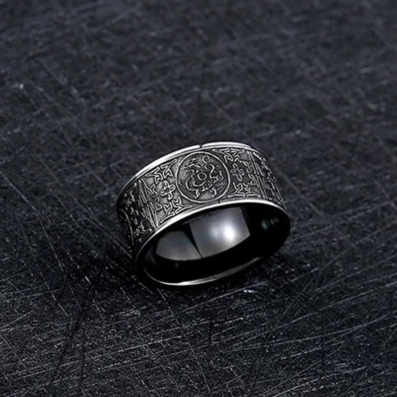 Wear FengShui Four Guardian Beast Dragon White Tiger Suzaku Basalt Carved Success Luck Ring