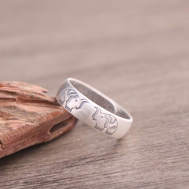 Wear FengShui 999 Sterling Silver Lotus Elephant Six True Words Blessing Ring