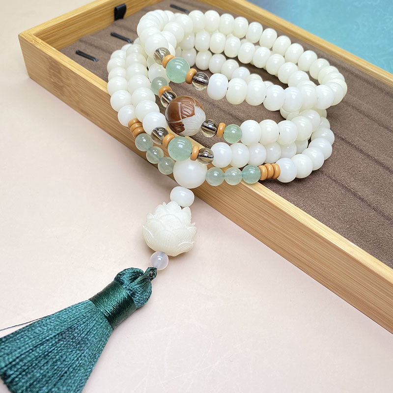 Wear FengShui White Bodhi Seed Mala 108 Beads Protection Bracelet