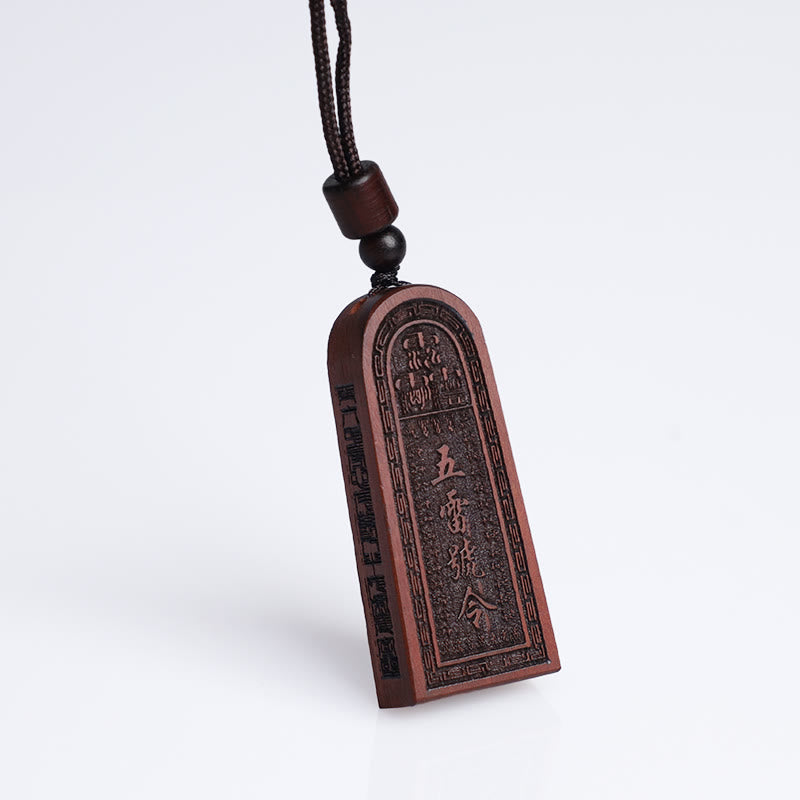 Wear FengShui Lightning Struck Jujube Wood Taoist Five Thunder Order Luck Protection Necklace Pendant