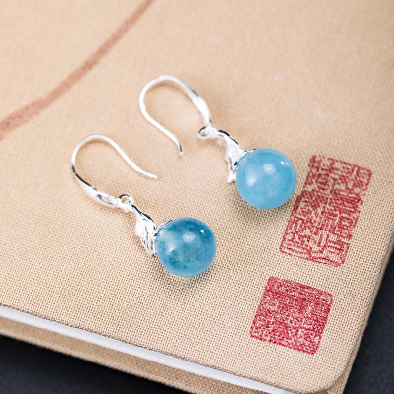 Wear FengShui 925 Sterling Silver Natural Aquamarine Leaf Flower Peace Earrings Necklace