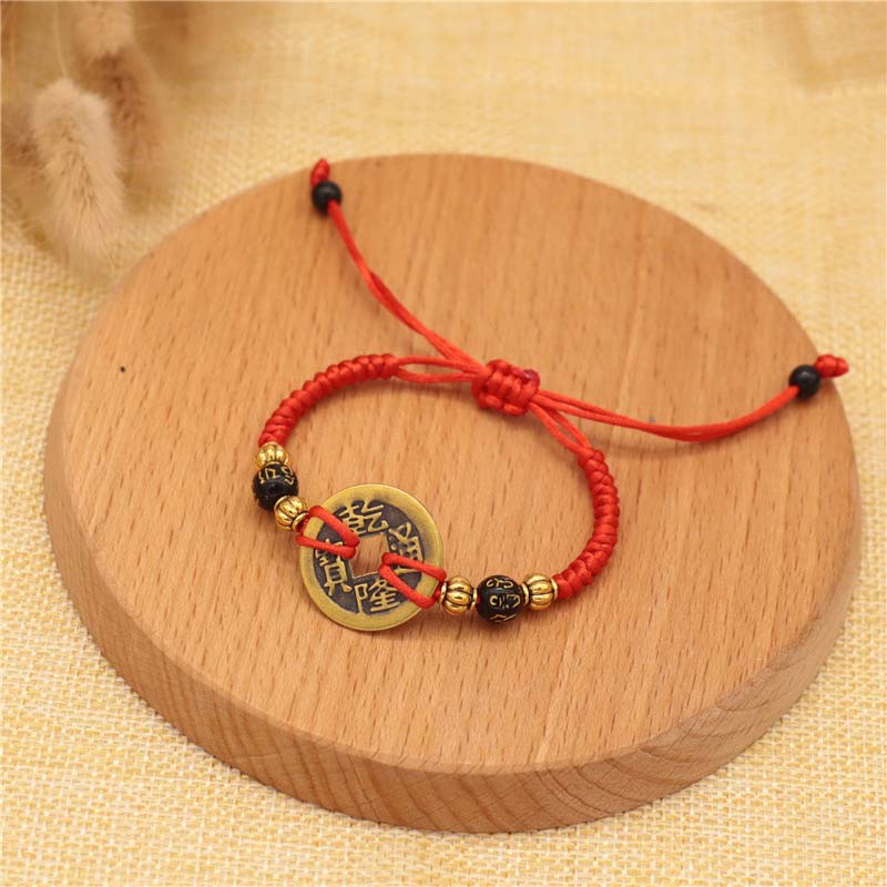 Wear FengShui Copper Coin Fortune Red String Weave Bracelet