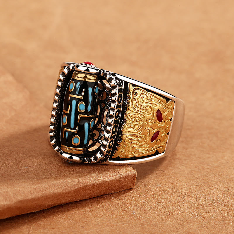 Wear FengShui Tibetan Nine-Eye Dzi Bead Wealth Blessings Rotatable Ring