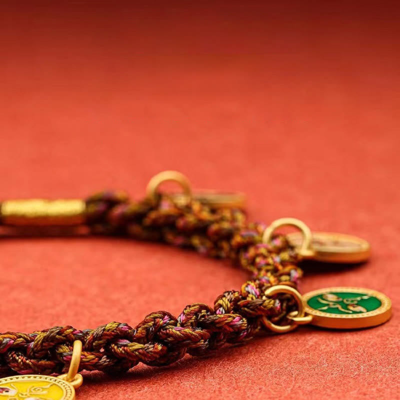 Wear FengShui Tibetan Five God Of Wealth Thangka Luck Braid String Bracelet