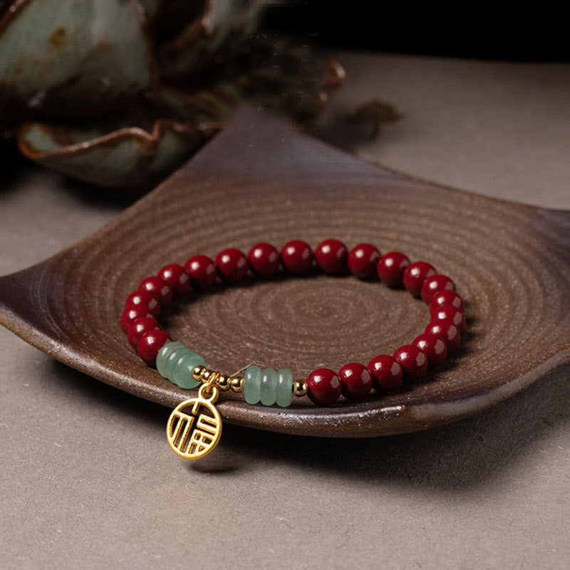 Wear FengShui Cinnabar Green Aventurine Luck Blessing Bracelet