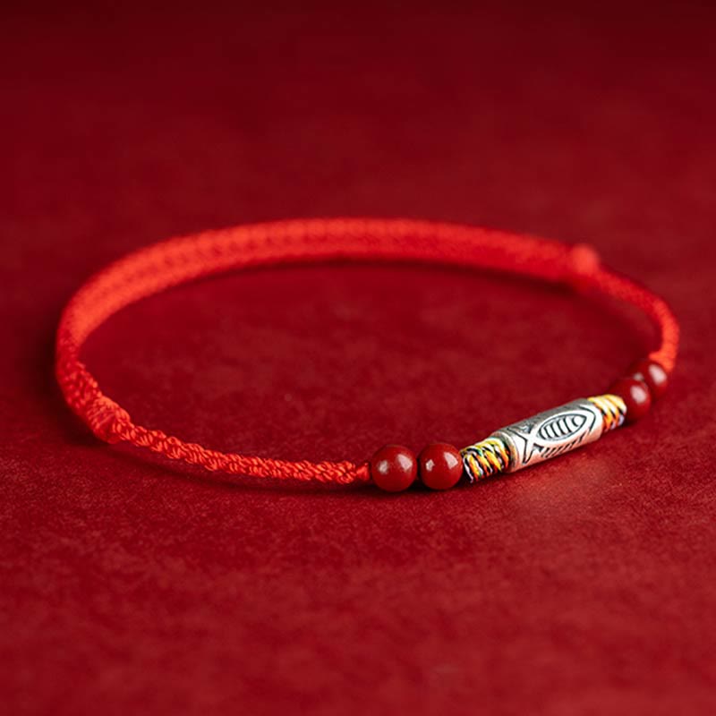 Wear FengShui 925 Sterling Silver Koi Fish Cinnabar Bead Wealth Handcrafted Braided Bracelet Anklet