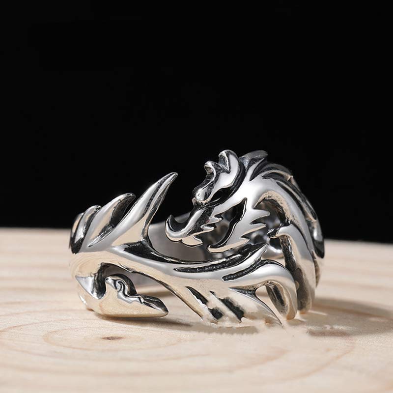Wear FengShui Dragon Pattern Protection Strength Adjustable Ring
