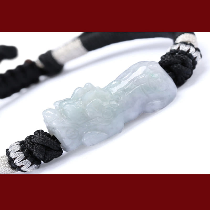 Wear FengShui Handmade Natural Jade PiXiu Luck Prosperity Braided String Bracelet