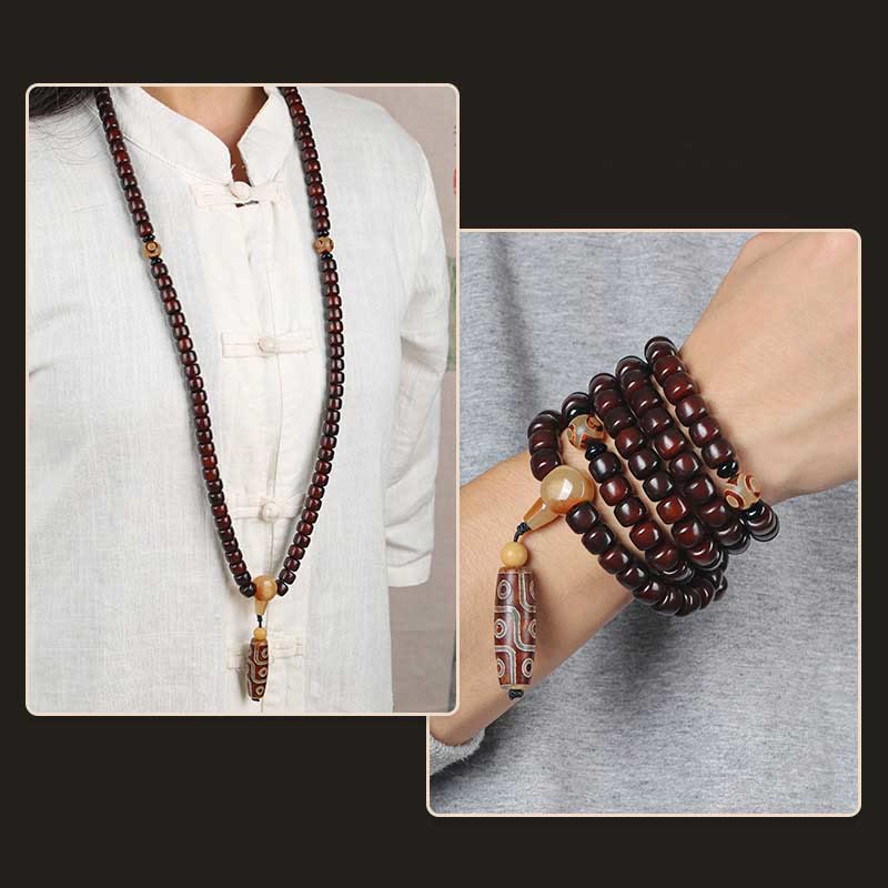 Wear FengShui 108 Mala Beads Three-eyed Dzi Bead Nine-eye Dzi Bead Jade Luck Bracelet