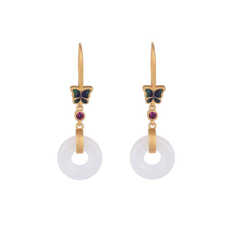 Wear FengShui FengShui White Jade Butterfly Fortune Earrings