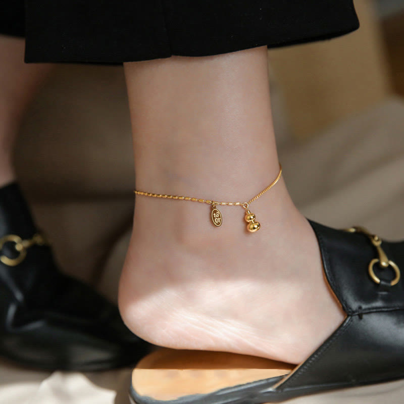 Wear FengShui 18k Gold Plated Copper Lucky Gourd Design Wealth Buckle Anklet