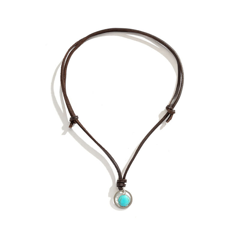 Wear FengShui Round Turquoise Stone Protection Strength Necklace Pendant