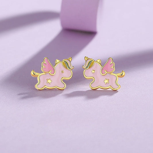 S925 Sterling Silver Rainbow Unicorn Women’s Earrings – Holiday Gift for Christmas & New Year