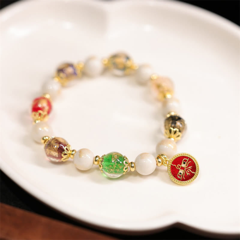 Wear FengShui Tibetan Five God Of Wealth Fortune Liuli Glass Bead Incense Ash Porcelain Bead Charm Bracelet