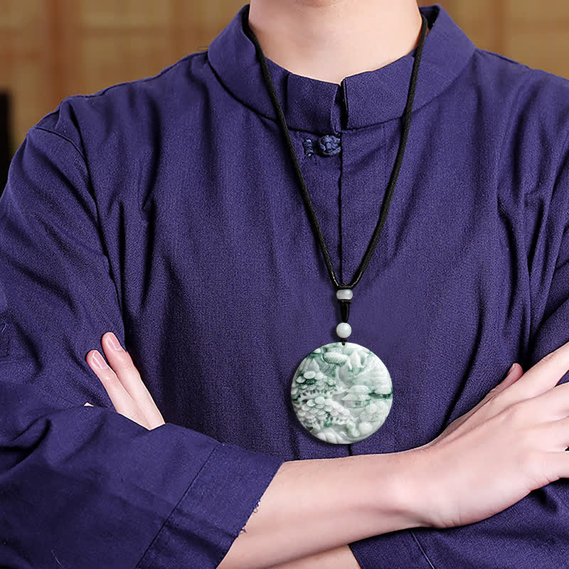 Wear FengShui Mountain Landscape Jade Abundance String Necklace
