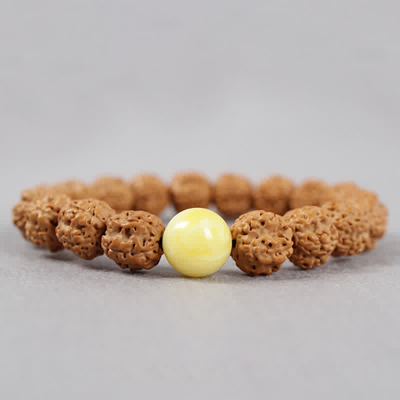 Wear FengShui Tibet Rudraksha Bodhi Seed Dzi Bead Amber Turquoise Wealth Bracelet