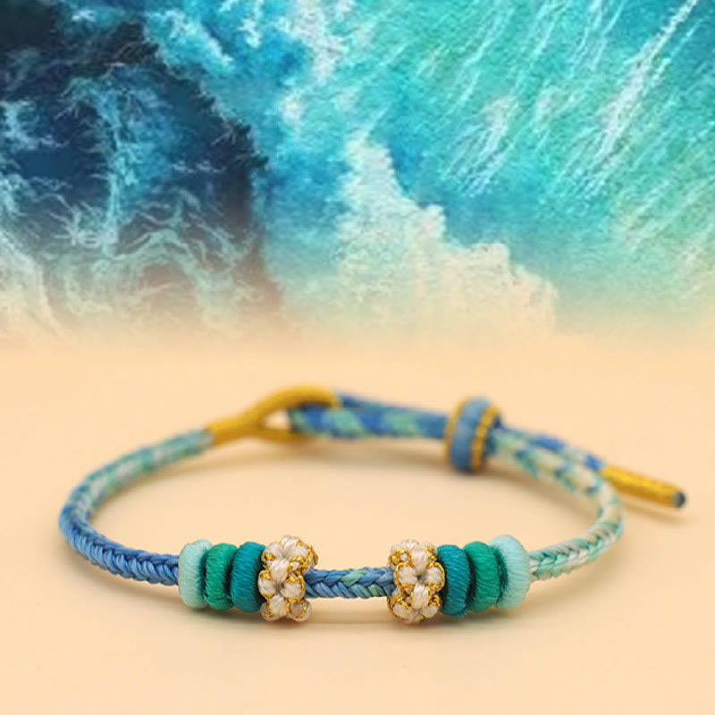 Wear FengShui Handmade Eight Thread Peace Knot Peach Blossom Knot Luck Rope Braided Bracelet