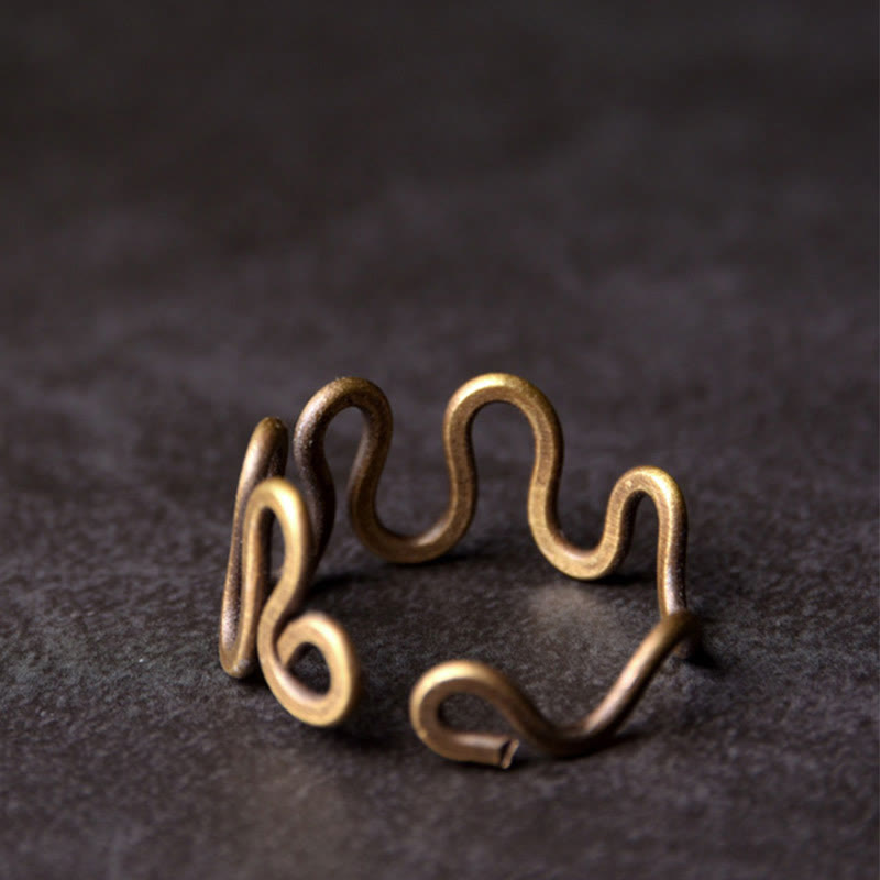 Wear FengShui Simple Curved Brass Design Copper Luck Wealth Adjustable Ring