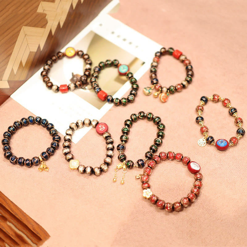 Wear FengShui Tibetan Gold Swallowing Beast Family Five God Of Wealth Thangka Fortune Bead Bracelet