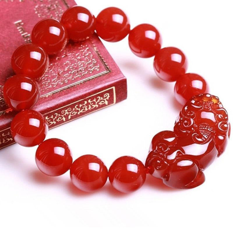 Wear FengShui Red Agate Lucky Pixiu Wealth Luck Bracelet