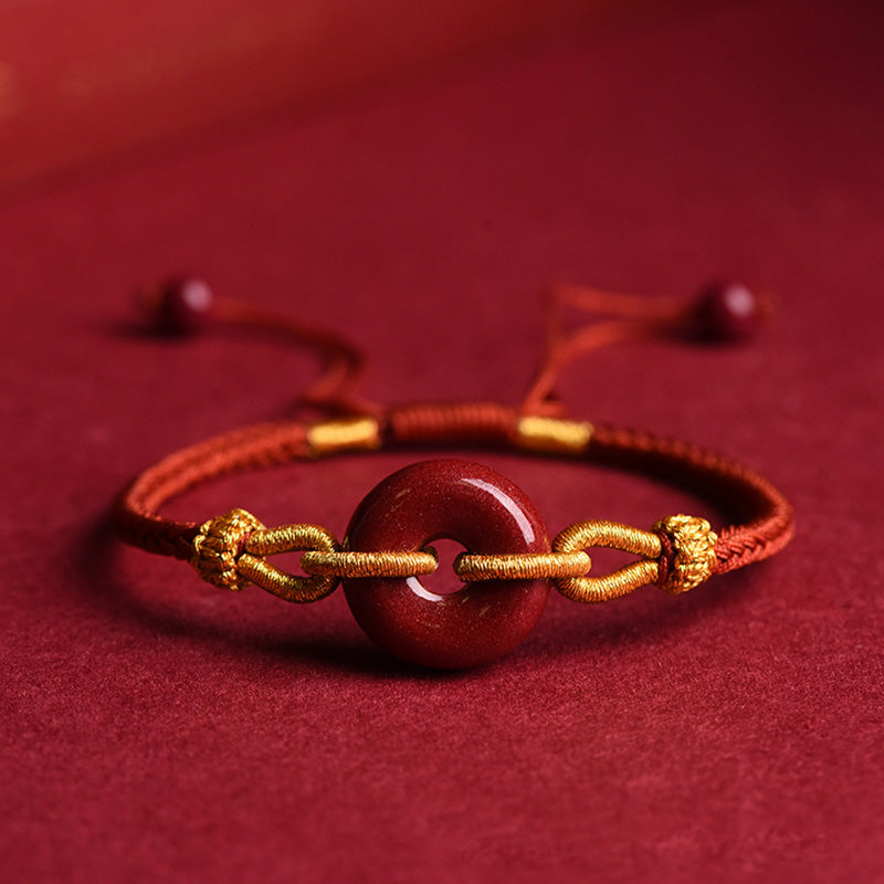 Wear FengShui Handmade Cinnabar Peace Buckle Blessing Braided Rope Bracelet