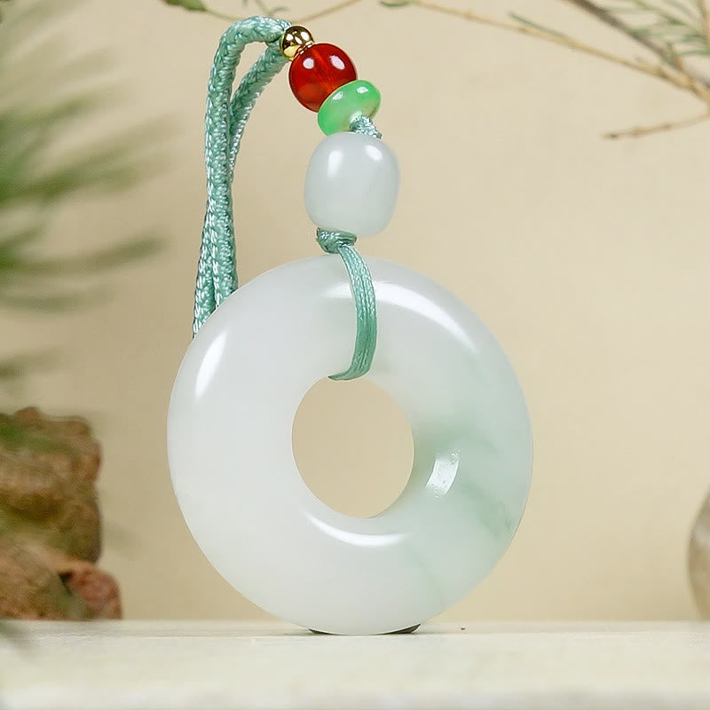 Wear FengShui Natural Jade Peace Buckle Prosperity Necklace Pendant