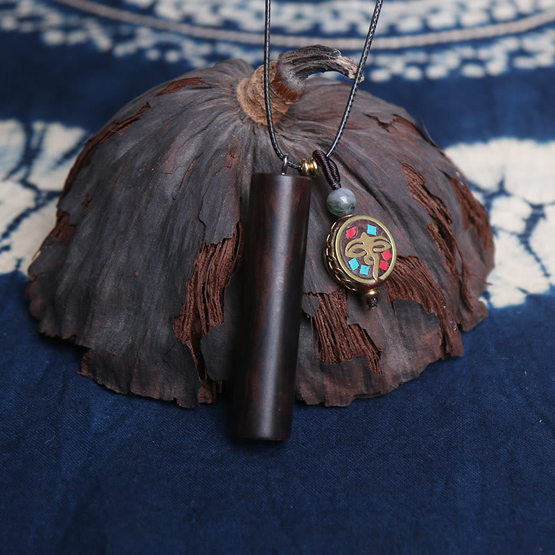 Wear FengShui Tibetan Ebony Wood Dzi Bead Peace Calm Necklace Pendant