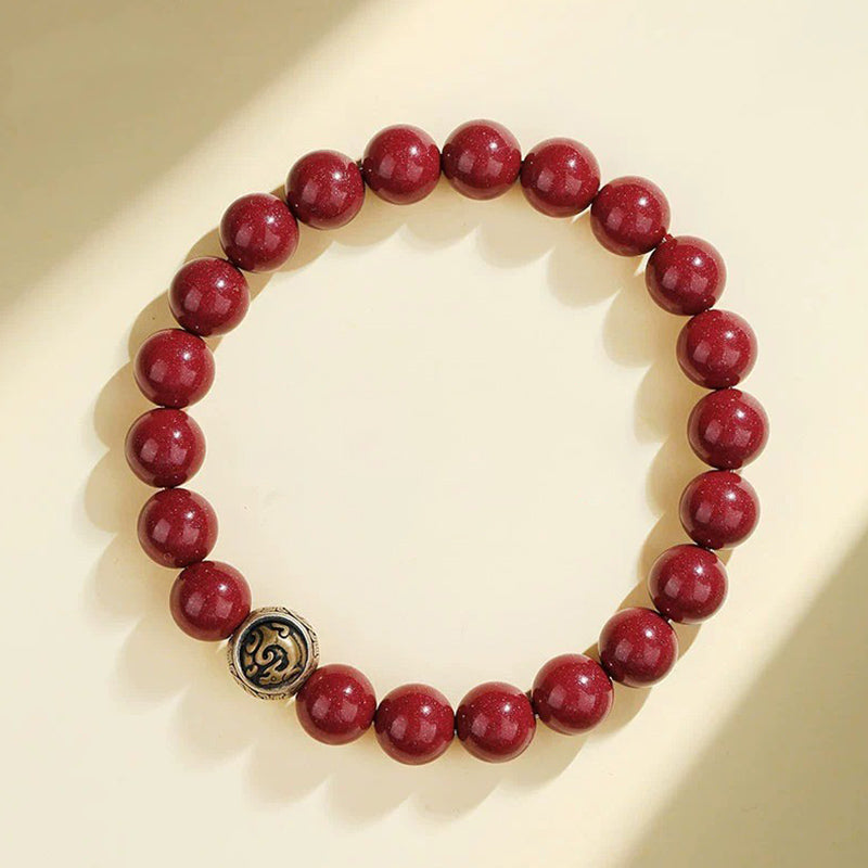 Wear FengShui 925 Sterling Silver Natural Cinnabar Four Beasts Blessing Bracelet