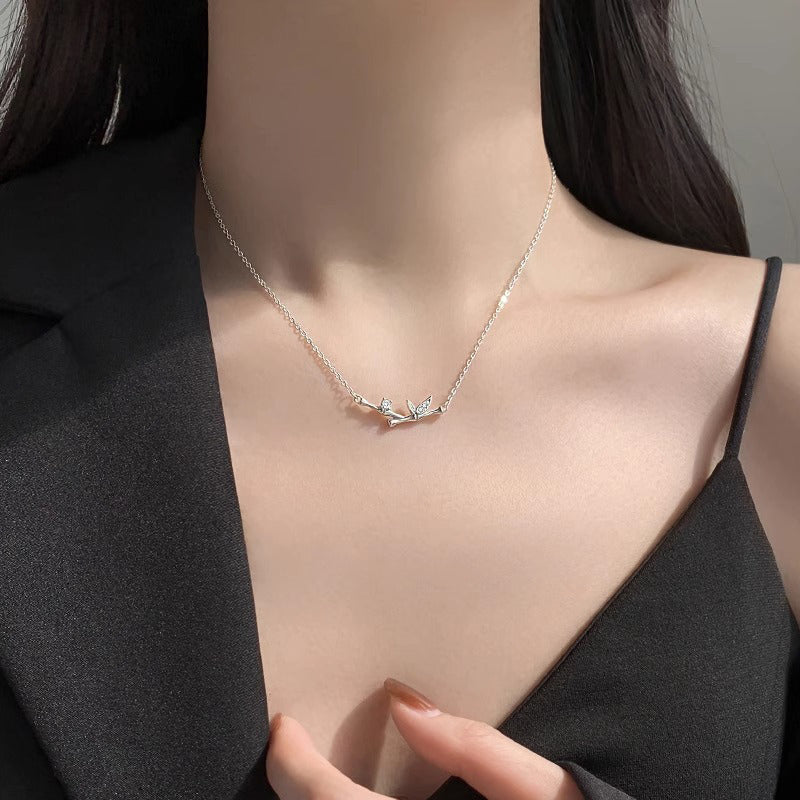 Wear FengShui Bamboo Leaf Design Copper Zircon Wealth Necklace Pendant