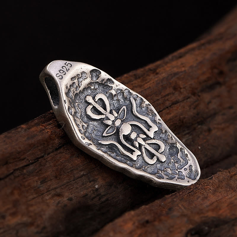 Wear FengShui Tibetan 925 Sterling Silver Om Mani Padme Hum Dorje Vajra Engraved Strength Necklace Pendant