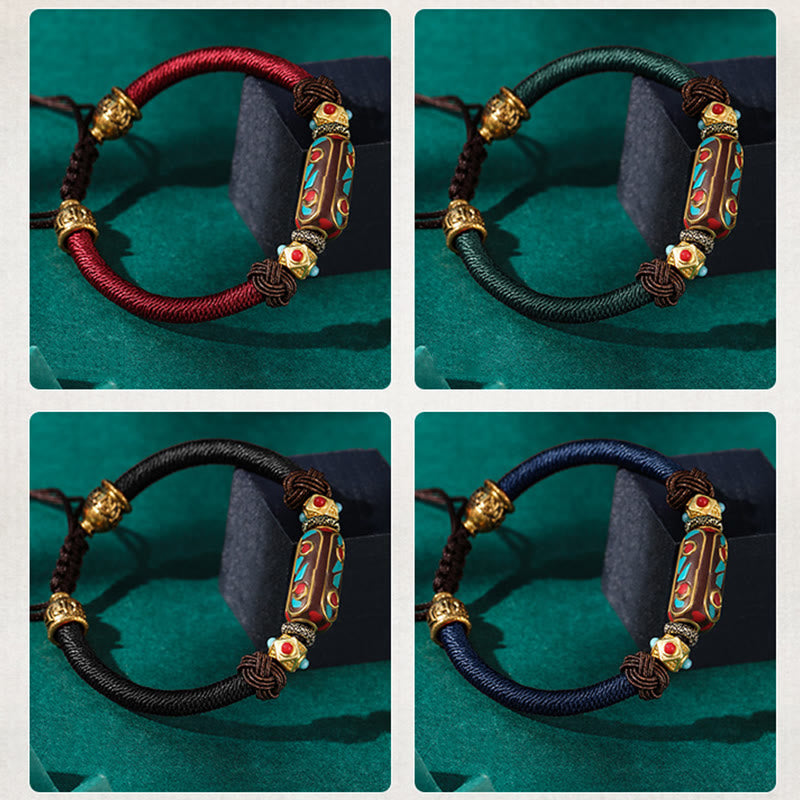 Wear FengShui Handmade Tibetan Turquoise Om Mani Padme Hum Strength Braided Bracelet