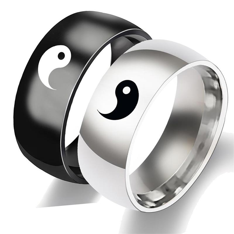 Wear FengShui Yin Yang Balance Titanium Steel Couple Ring