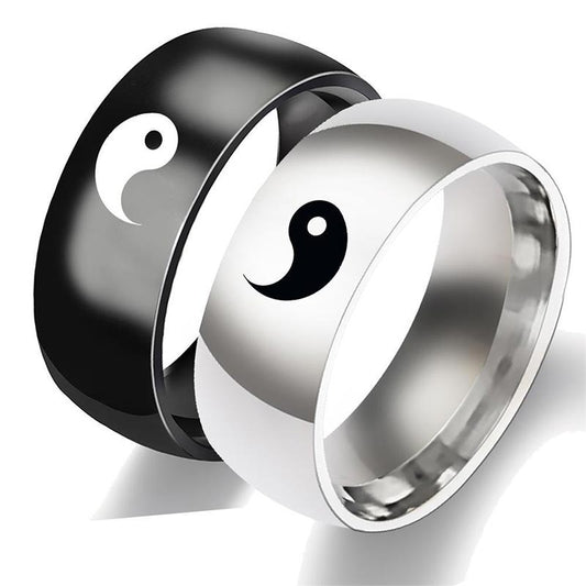 Wear FengShui Yin Yang Balance Titanium Steel Couple Ring