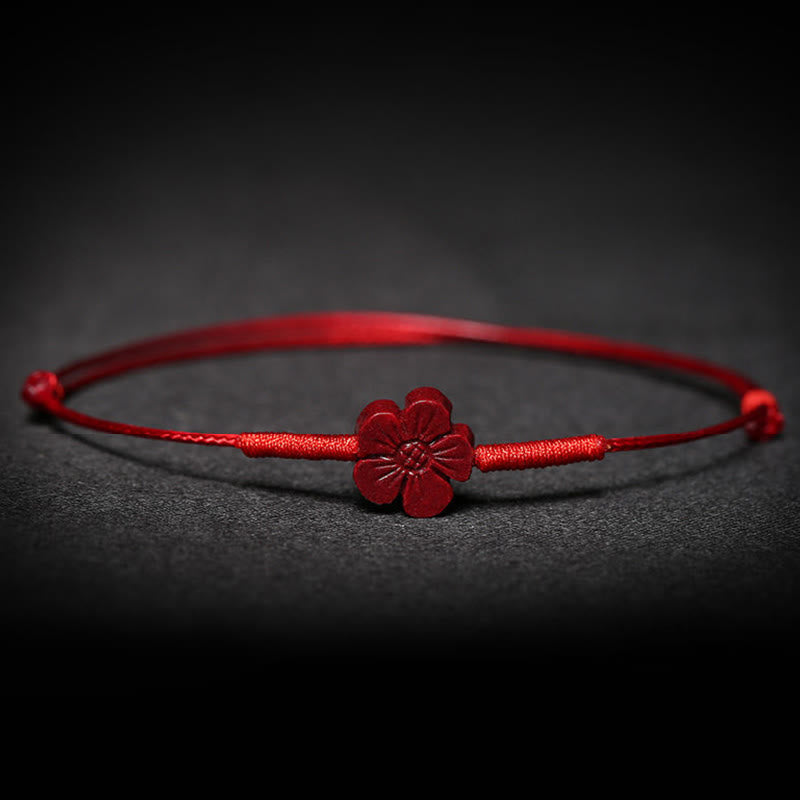 Wear FengShui Handmade Plum Blossom Four Leaf Clover PiXiu Lotus Koi Fish Cinnabar Blessing Braid Bracelet
