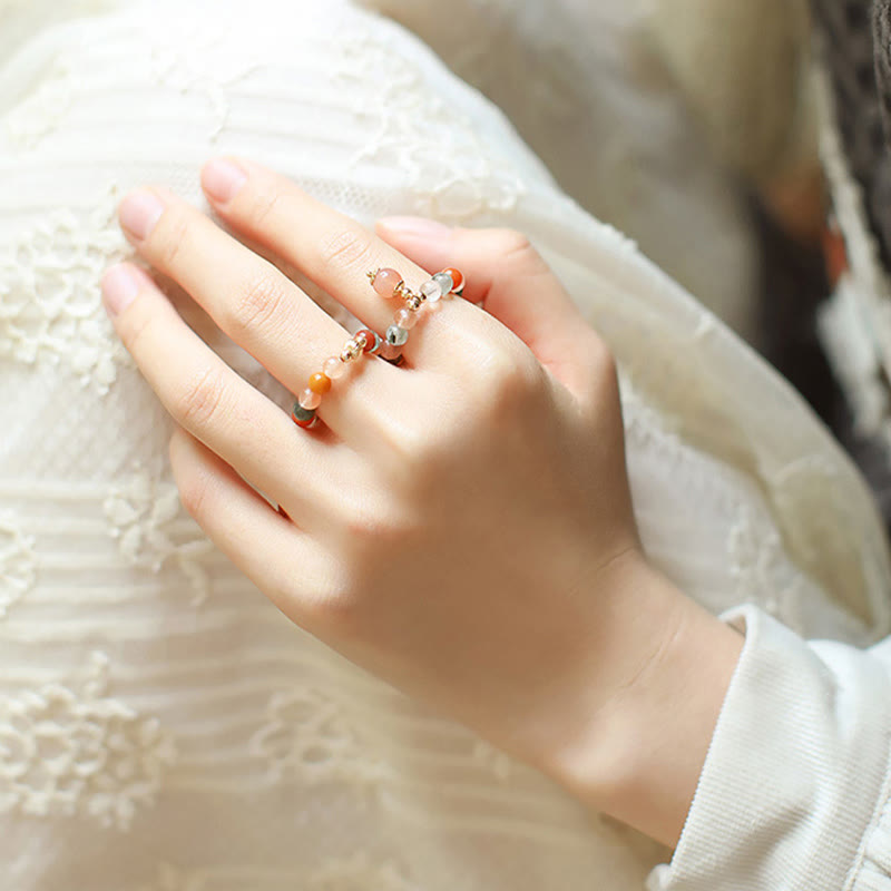 Wear FengShui 14k Gold Plated Copper Fu Lu Shou Crystal Peach Moonstone Happiness Wealth Ring