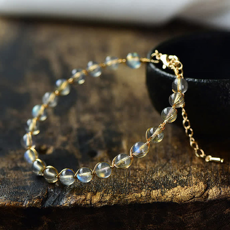 Wear FengShui Natural Moonstone 14K Gold Plated Healing Positive Bracelet